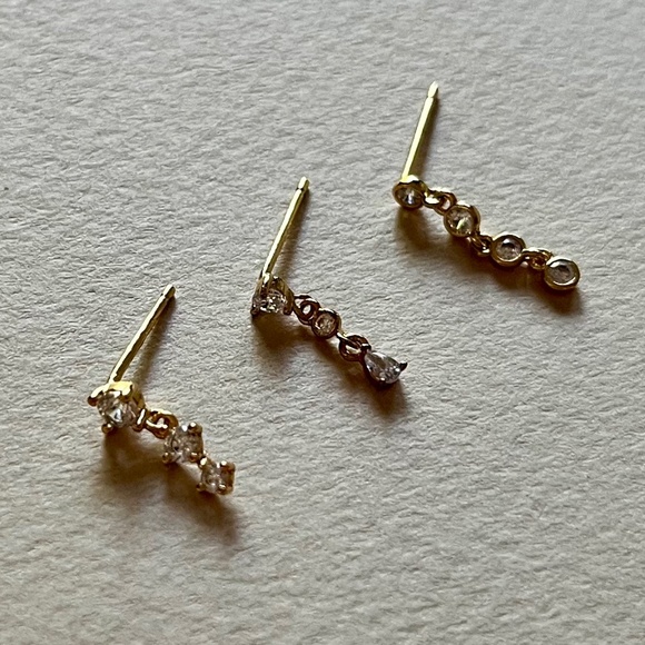 14k Gold Petite Crystal Drop Earring Set | Anthropologie - Picture 2 of 2
